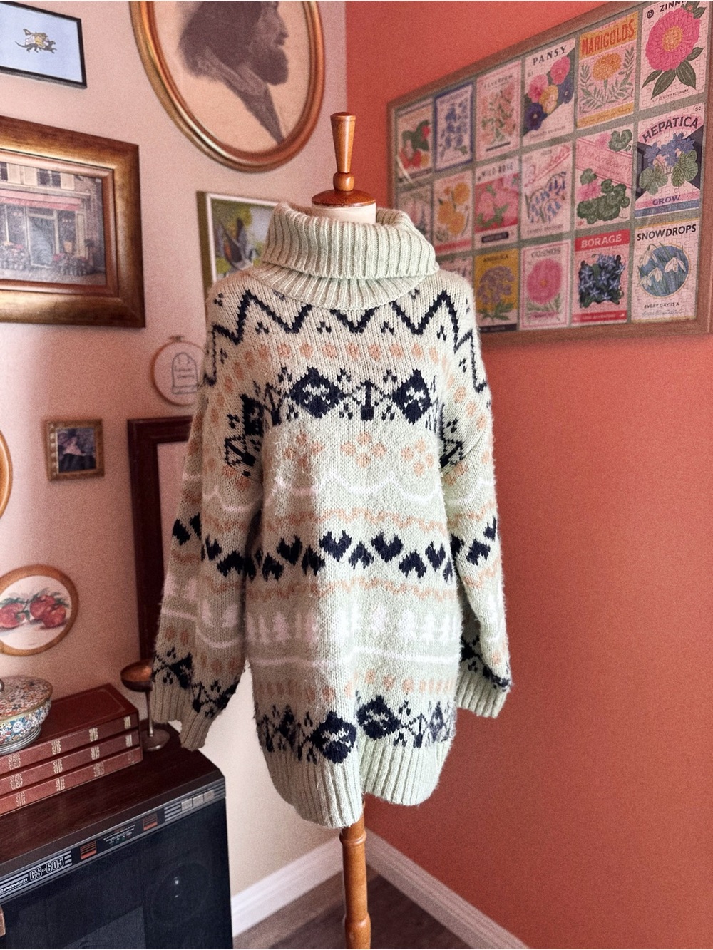 Anthropologie Fair Isle Turtleneck Tunic Sweater